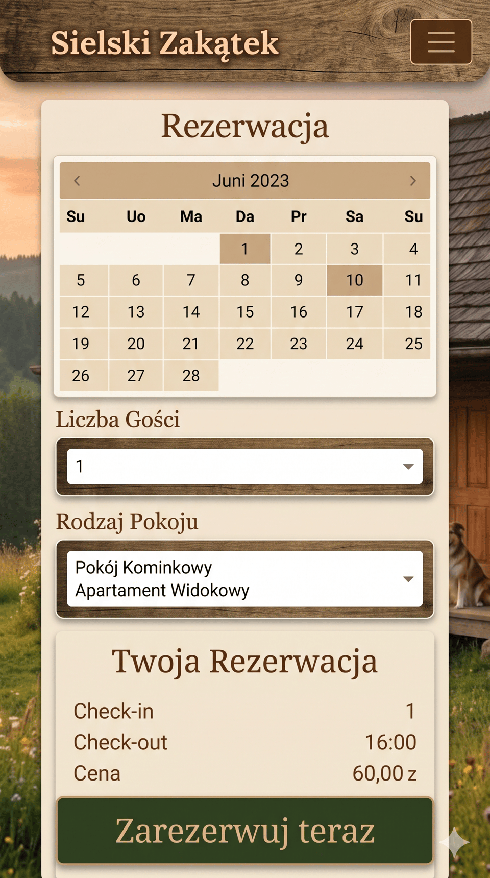 Sielski Zakątek — Rezerwacja noclegów (mobile)